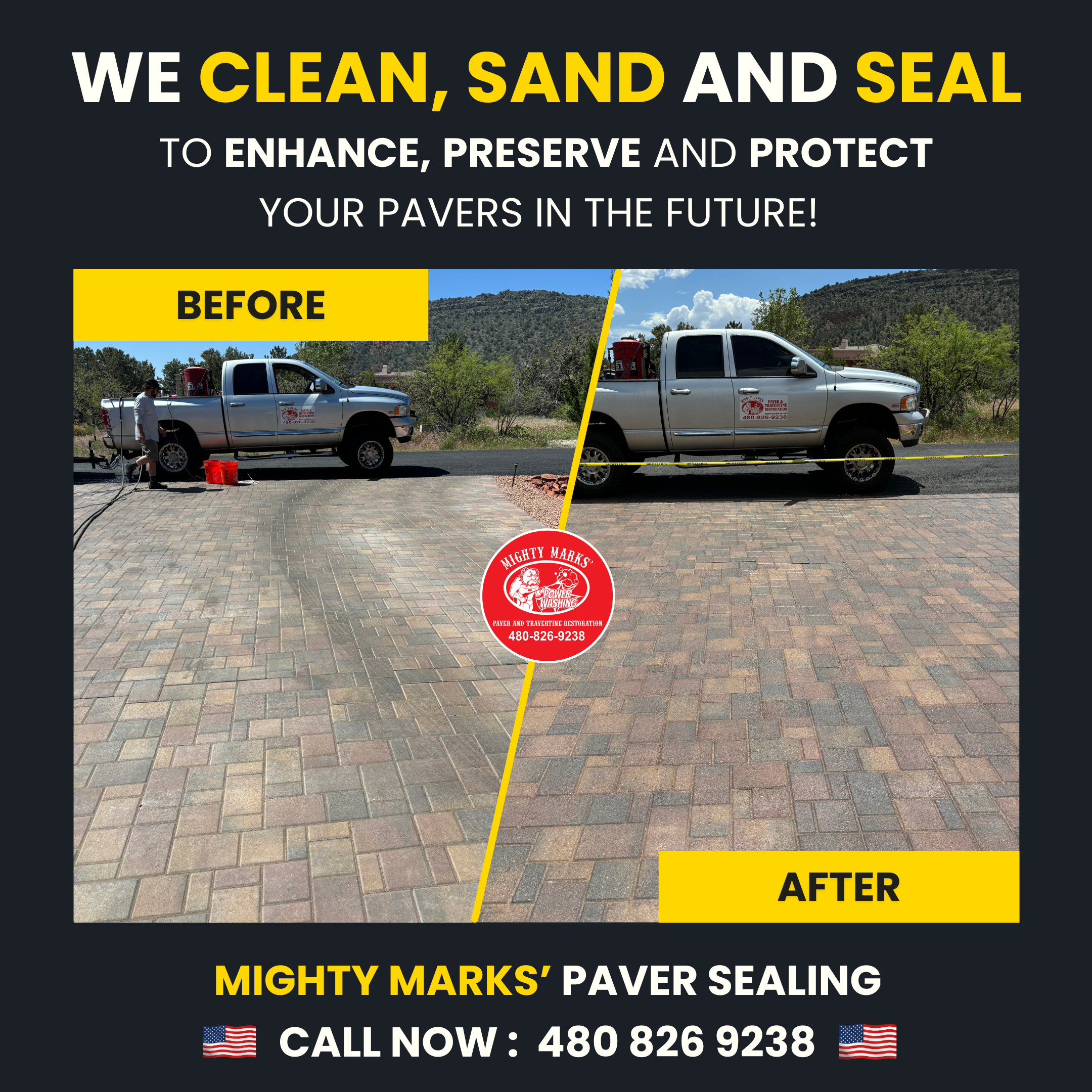 Tire mark removal paver sealing flagstaff area